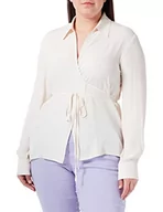 Koszule damskie - Pinko Damska koszula z krepą de chine, N96_fumo biała, 6, N96_fumo White, 64 - miniaturka - grafika 1