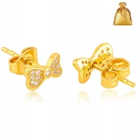 Biżuteria dla dzieci - DELIKATNE ZŁOTE KOLCZYKI DAMSKIE ZE STALI CHIRURGICZNEJ KOKARDY + CYRKONIE - miniaturka - grafika 1