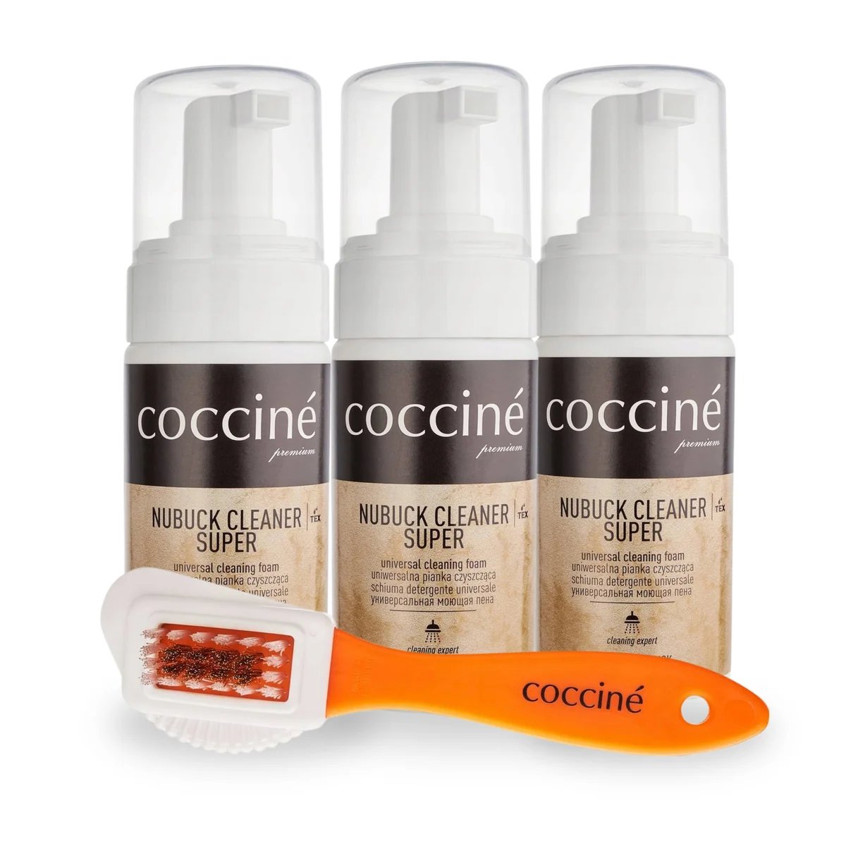 3x Pianka do Czyszczenia ze Szczotką do Zamszu Nubuku Coccine Zestaw 4w1