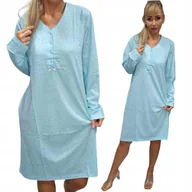 Bielizna nocna - KOSZULA NOCNA BASII ROZPINANA BAWEŁNA długi rękaw Mięta 54 56 3xl 4xl - miniaturka - grafika 1