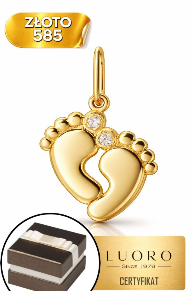 ZAWIESZKA ZŁOTA 585 14K STÓPKI Z CYRKONIAMI 22 MM ELEGANCKA DELIKATNA
