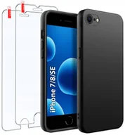 Etui i futerały do telefonów - ZESTAW Etui do iPhone 7 8| SE Matowe Czarne Silikon Slim 2 SZTUKI SZKŁO - miniaturka - grafika 1