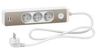 SCHNEIDER Listwa zasilająca Electric Odace przeciwprzepięciowa 3 gniazd 1.5m 2xUSB brązowy ST933U1WB ST933U1WB - Listwy zasilające - miniaturka - grafika 1