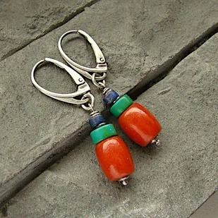 Koral, turkus, lapis - Kolczyki - miniaturka - grafika 1