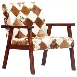 vidaXL Fotel, biało-brązowy, naturalna skóra kozia - Fotele - miniaturka - grafika 1
