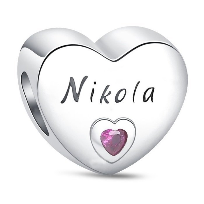 Zawieszka SREBRO 925 Charms koralik Imię Nikola Serce