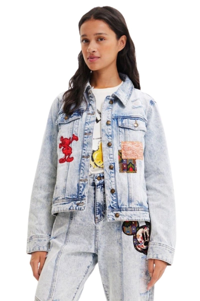 Kurtka damska Desigual Patch Mickey jeansowa z Myszka Miki -XS