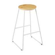 Taborety i hokery - Krzesło barowe 71x42x42 cm podstawa stalowa w kolorze białym siedzisko drewniane - miniaturka - grafika 1