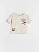 Bluzki dla niemowląt - Reserved - Bawełniany t-shirt oversize - beżowy - miniaturka - grafika 1