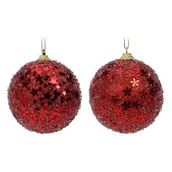 Bombki - Bombki choinkowe czerwone brokatowe 12 szt. 8 cm - miniaturka - grafika 1