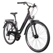 Rowery - Rower trekkingowy INDIANA X-Road 3.0 D15 28 cali damski Czarno-fioletowy - miniaturka - grafika 1