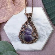 Wisiorki - Miedziany wisiorek wire wrapping z ametystem #459 - miniaturka - grafika 1