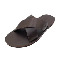 Klapki i japonki męskie - Brązowe klapki męskie z naturalnej skóry SANDINISTA S4681 [Rozmiar: 43] - miniaturka - grafika 1