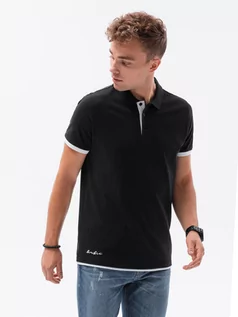 Koszulki męskie - Koszulka męska polo bawełniana - czarna V8 S1382 - grafika 1