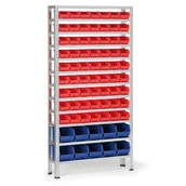 Szafy i regały magazynowe - Regał z plastikowymi pojemnikami BASIC, 1730 x 850 x 300 mm, 63x pojemnik typu A + 10x pojemnik typu B - miniaturka - grafika 1