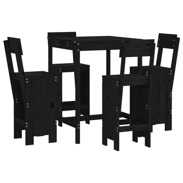 Zestaw drewnych mebli barowych czarny, stół 82,5x82,5x110 cm, hoker 40x48