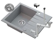 Zlewozmywaki - Zlew Granitowy Z Ociekaczem Syfon Tinos Szary - miniaturka - grafika 1