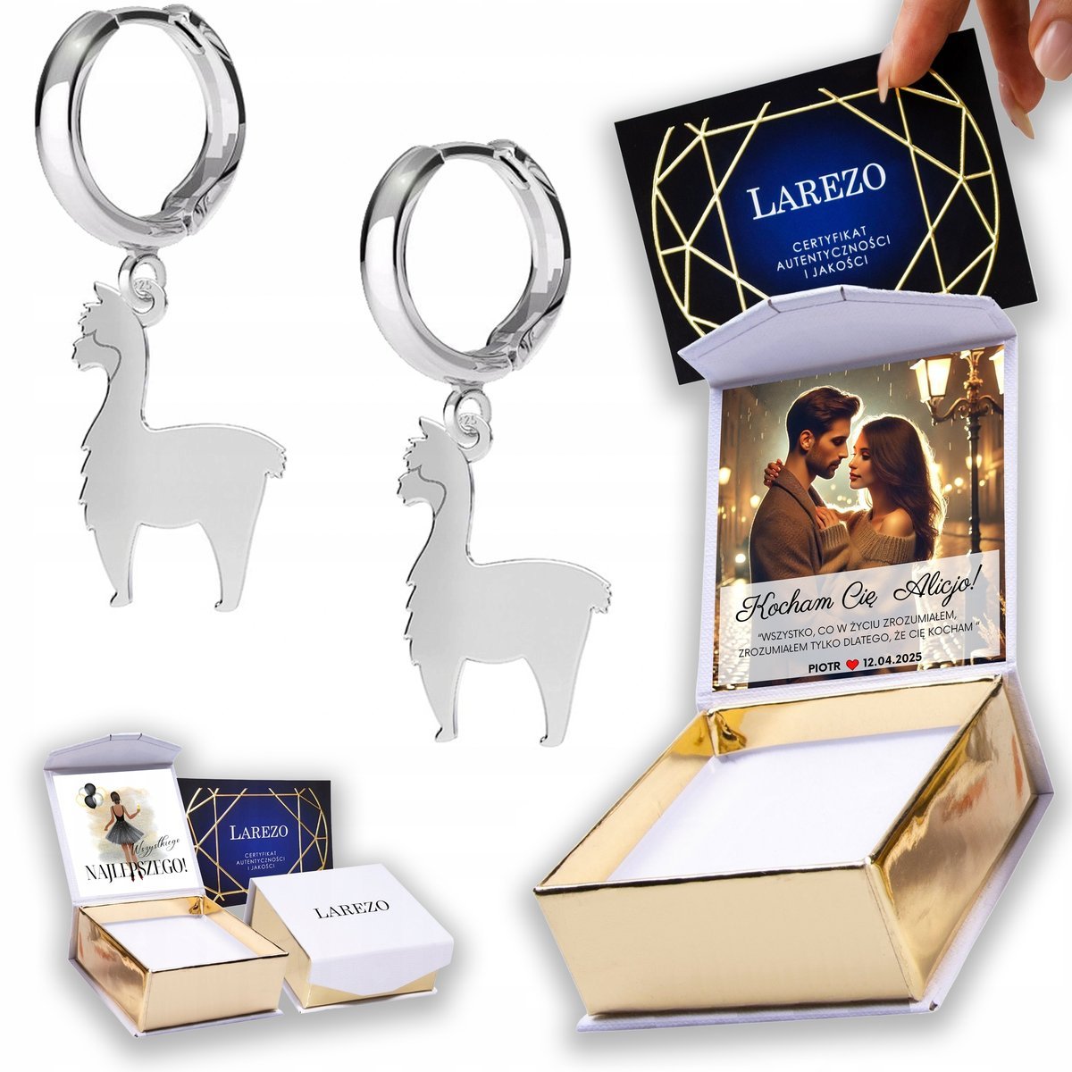 Kolczyki Srebrne 925 Alpaki Lamy Blaszka Zwierzę Lama Alpaka NADRUK