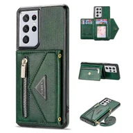 Portfele - N.BEKUS dla Samsung Galaxy S21 Ultra 5G Dwuwarstwowa ochrona Skóra PU + TPU Podpórka Portfel Pokrowiec na telefon komórkowy - Czarnawo-zielony - miniaturka - grafika 1