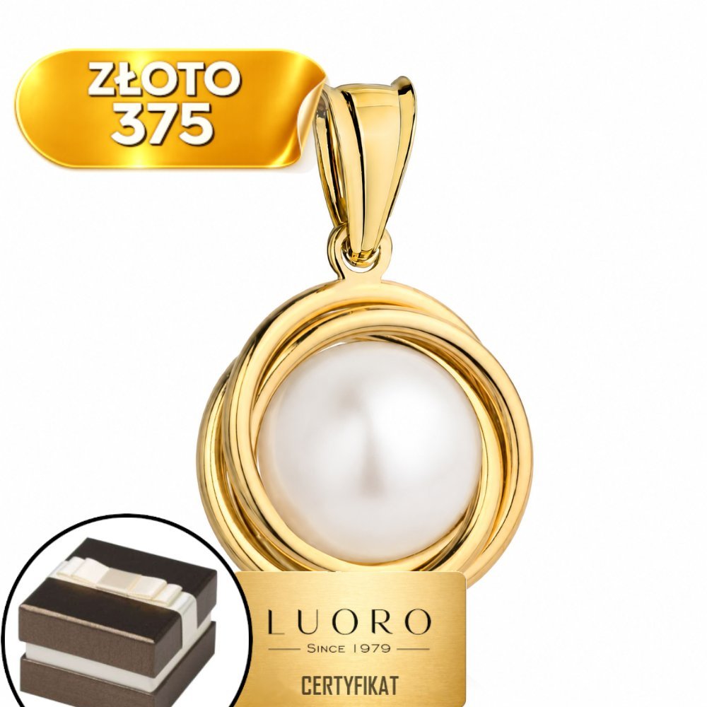 ZAWIESZKA ZŁOTA 375 ŻÓŁTE ZŁOTO Z NATURALNĄ PERŁĄ 17,5 MM ELEGANCKA