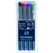 Markery permanentne - Schneider Zestaw Foliopisów permanentnych Maxx 224, F, 0,7 mm, 4 miks kolorów SR - miniaturka - grafika 1