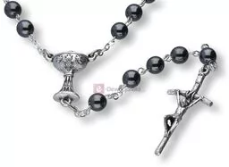 Różaniec komunijny Hematyt Kulka IHS, Komunia, 6mm - Różańce - miniaturka - grafika 1