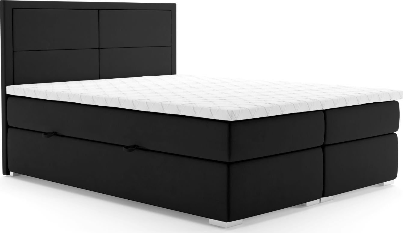 LAVERTO Łóżko kontynentalne DENNERY 140x200 czarne velvet z pojemnikiem