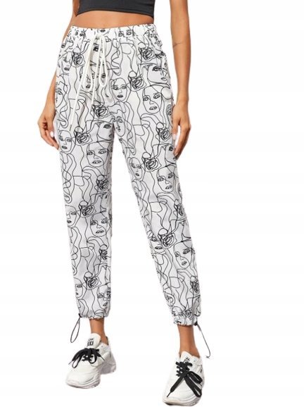 SHEIN SPODNIE DAMSKIE BIAŁE WZÓR CASUAL L/XL VUF