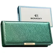 Portfele - Portfel damski zielony ROVICKY duży rozbudowany zatrzask i suwak elegancki modny ochrona kart RFID - miniaturka - grafika 1