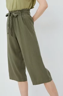Spodnie damskie - JDY spodnie lniane damskie kolor zielony proste high waist - grafika 1