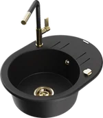 Zlewozmywaki z baterią - Mexen Kevin zlewozmywak granitowy 1-komorowy z ociekaczem i baterią kuchenną Flora, czarny - 6517-77-670401-57-G - miniaturka - grafika 1