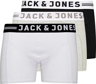 JACK&JONES bokserki męskie, 3-pak - SENSE TRUNKS, bawełna stretch czarny/szary/biały M - Majtki męskie - miniaturka - grafika 1