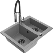 Zlewozmywaki z baterią - Mexen Carlos zlewozmywak granitowy 1,5-komorowy z baterią kuchenną Aster, szary - 6518-71-73450-07-B - miniaturka - grafika 1