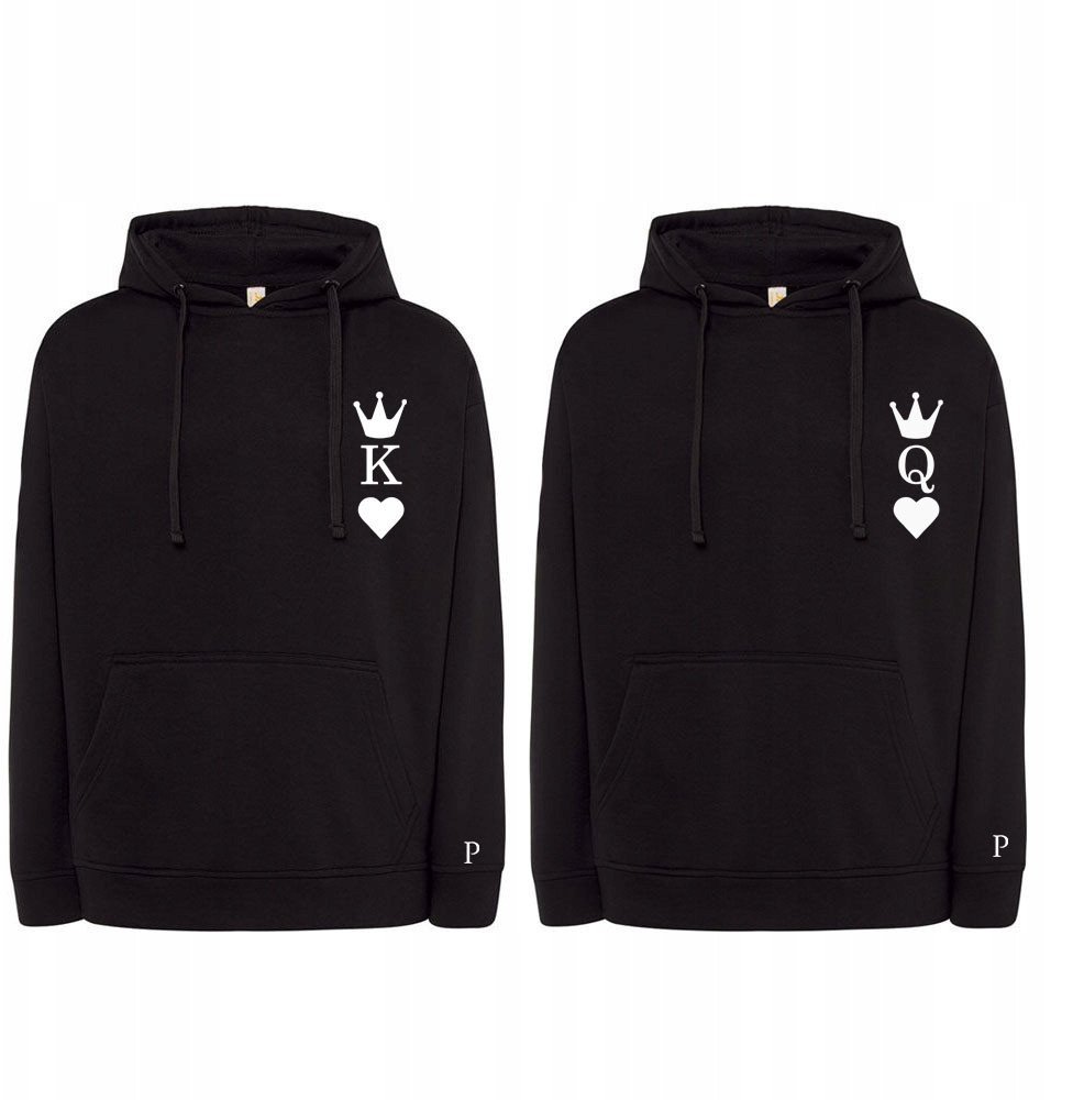 BLUZY DLA PAR Z HAFTEM KING QUEEN NA DZIEŃ KOBIET INICJAŁY 2 SZT CZARNE