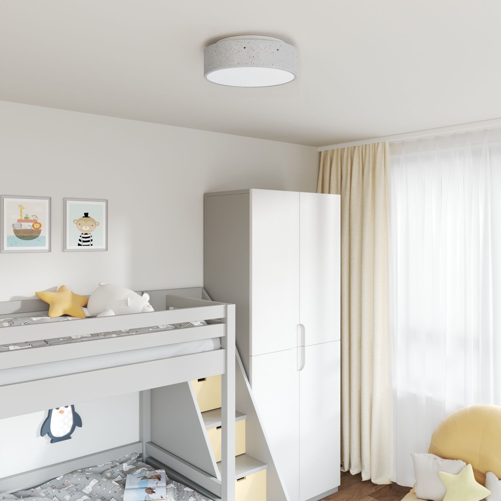 Lampa sufitowa vidaXL z gwieździstym kloszem Szary 38 cm Tkanina E27