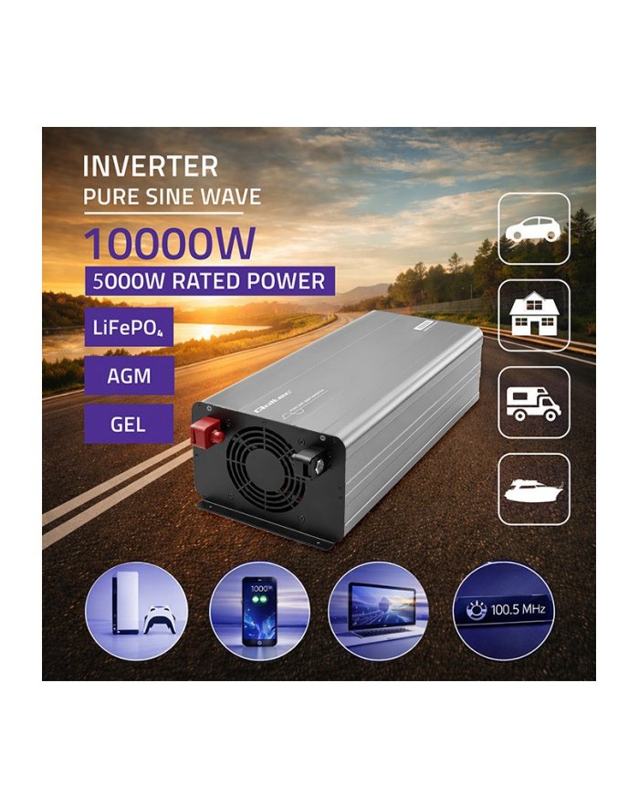 qoltec Przetwornica napięcia Pure Sine Wave 24V na 230V 5000/10000W