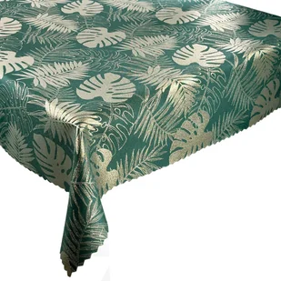 Dwustronny Obrus Plamoodporny Liście Monstera Zielony Złoty -140x260 cm - Obrusy i serwetki - miniaturka - grafika 1