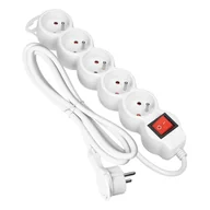 Listwy zasilające - Przedłużacz 5-krotny 2P+Z z wyłącznikiem, 1,5m H05VV-F 3x1,5mm2, Imax=16A, płaska wtyczka, biały - miniaturka - grafika 1