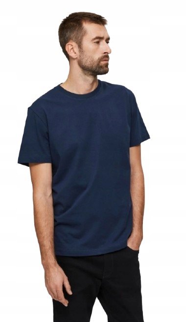 T-Shirt Granatowy z Krótkim Rękawem Męski Gładki M Jgq