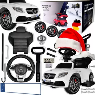 Jeździk Chodzik Pchacz Mercedes AMG Sterowany Exclusive 9w1 Autko GIGANT Oryginał Biały Gumowe Koła Skórzany Fotel - Chodziki - miniaturka - grafika 1