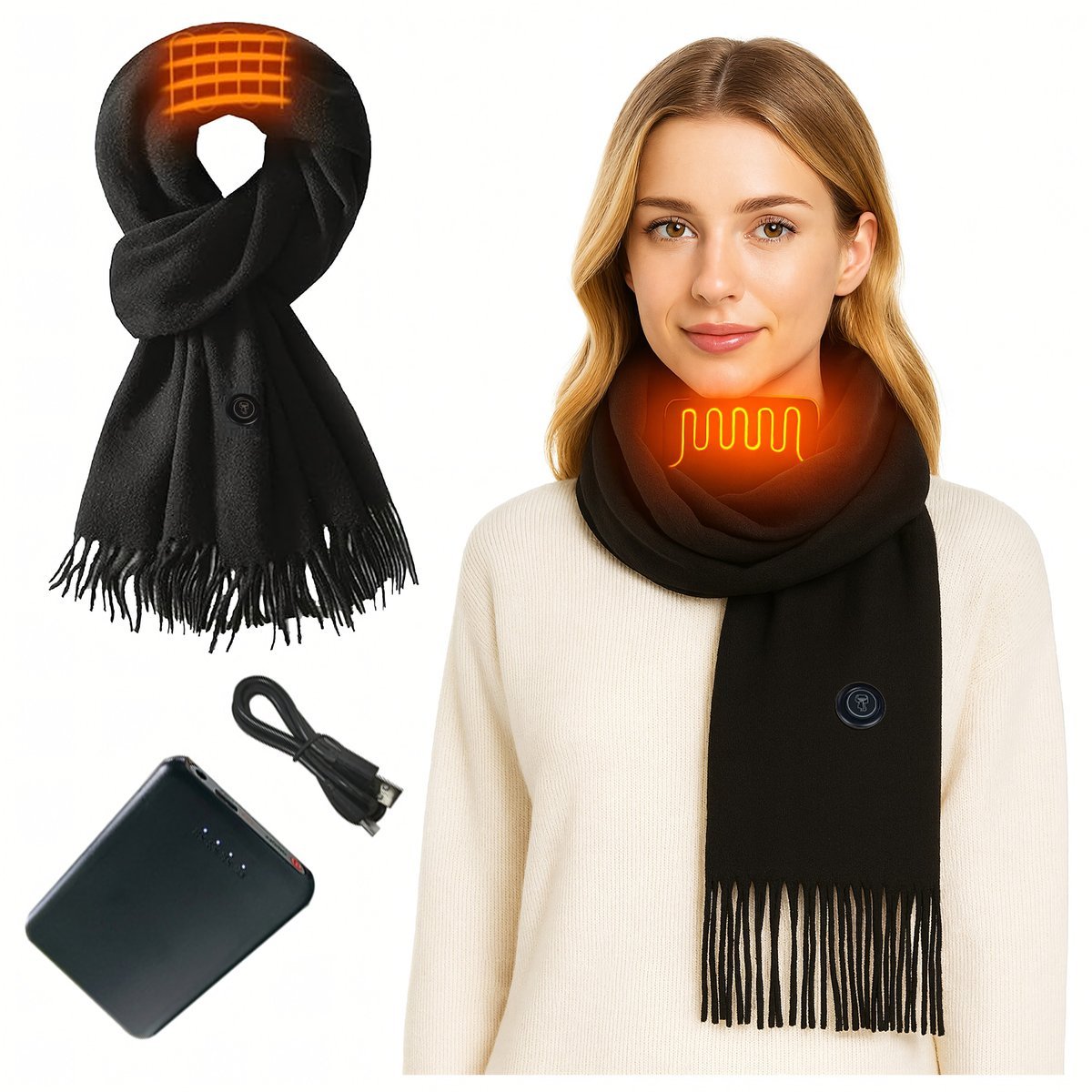 Szalik Grzewczy Podgrzewany Ocieplacz Szal Zimowy Ogrzewacz USB Powerbank