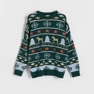 Reserved - Sweter ze świątecznym motywem - Khaki - Swetry męskie - miniaturka - grafika 1