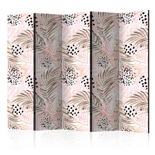 Parawan 5-częściowy - Różowe palmy II [Room Dividers] (rozmiar 225x172) - Parawany - miniaturka - grafika 1