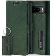 Etui i futerały do telefonów - SURAZO Etui na telefon komórkowy Slim Magnetyczne etui na telefon komórkowy do Google Pixel 8 Pro, skórzane etui ochronne z klapką z prawdziwej skóry (ciemnozielone) - miniaturka - grafika 1