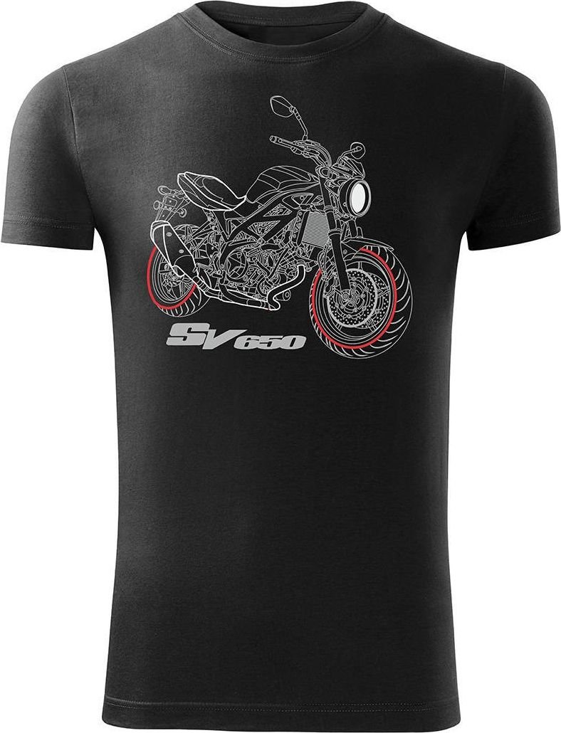 Topslang Koszulka motocyklowa z motocyklem SUZUKI SV 650 męska czarna SLIM XXL