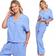 Piżamy damskie - Moraj Długa Bardzo delikatna Piżama Damska z Muślinu Niebieski 5000-008 S - miniaturka - grafika 1