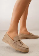 Mokasyny damskie - Ciemnobeżowe Lekkie Mokasyny VICES z Metalowymi Ozdobami i Skórzaną Wkladką Adrialee - miniaturka - grafika 1