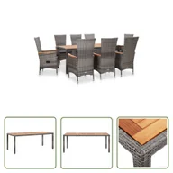 Meble ogrodowe - The Living Store 9-cz. zestaw mebli ogrodowych z poduszkami - polirattan - szary - Ogrodowy Stół I Krzesła - miniaturka - grafika 1