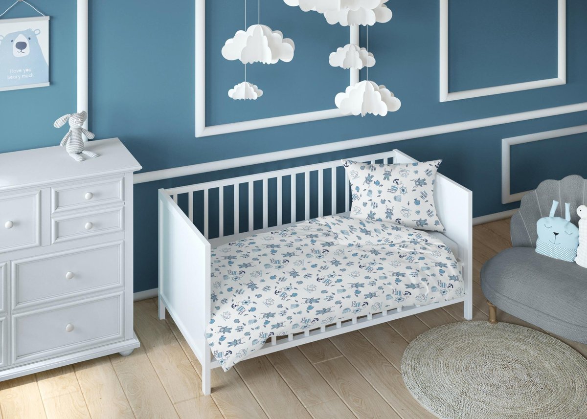 Poszewka 40x40 morska biała niebieska dziecięca zapinana na suwak KARO Kraina Snów