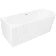 Wanny - Mexen Silo wanna wolnostojąca narożna lewa ryflowana 150 x 75 cm, biała, przelew nikiel szczotkowany - 52891507500L-97 - miniaturka - grafika 1
